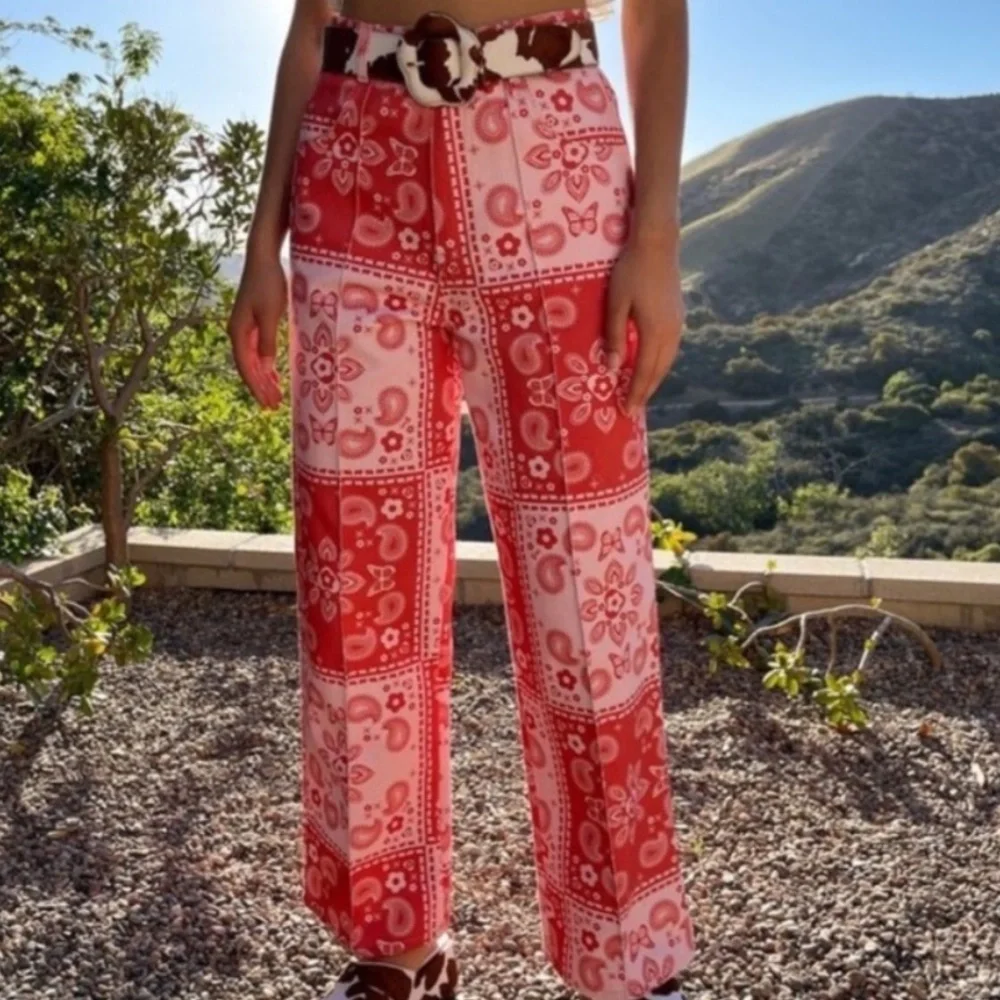 Lisa Says Gah Robyn Paisley Floral Butterfly Pink Wide Leg High Rise Jean 25 - Picture 2 of 8